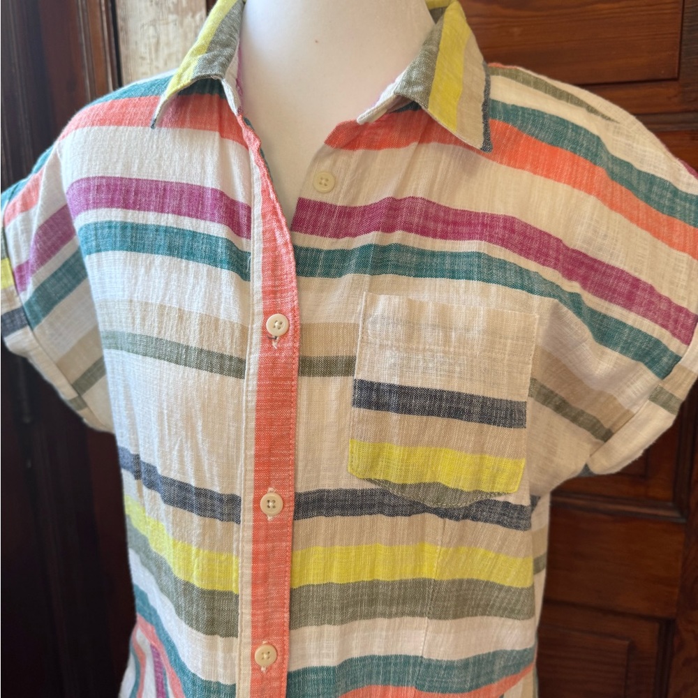 Colorful Fun Striped Dress- button down, summer party - Picture 2 of 4
